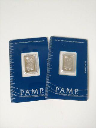 2 Pamp Suisse,  999.  5 Fine,  5 Gram Platinum Bars 10 Grams Total
