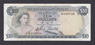 Bahamas 1965 10 Dollars P - 22a 2 Signatures A Series Low Sn Flamingoes