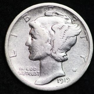 Vf 1919 S Mercury Silver Dime Coin