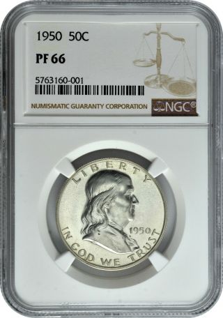 1950 50c Silver Proof Franklin Half Dollar Ngc Pf 66