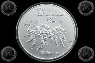 Canada 10 Dollars 1974 (montreal Olympics - Lacrosse) Silver Commem.  Coin Aunc