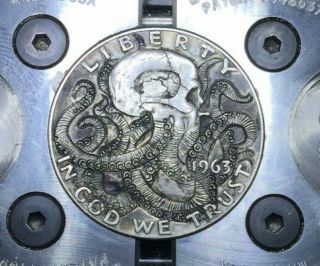 Hobo Nickel Octopus Skull Hand Engraved Half Dollar Silver Coin Ohns Love Token