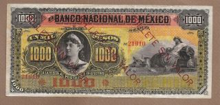 Mexico: 1000 Pesos Banknote,  (xf/au),  P - S263r,  1885 - 1913,