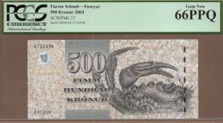 Faeroe Islands: 500 Kronur Banknote,  (unc Pcgs66),  P - 27,  2004,