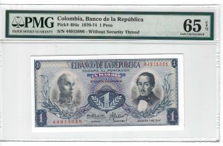 P - 404e 1974 1 Peso,  Colombia,  Banco De La Republica,  Pmg 65epq Gem