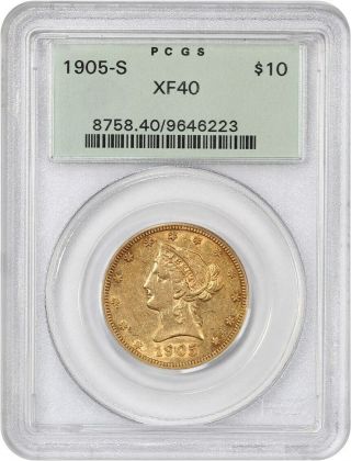 1905 - S $10 Pcgs Xf40 (ogh) Old Green Label Holder - Liberty Eagle - Gold Coin