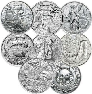 All 7 Ultra High Relief 2 Oz Silver Round In Capsule - Complete Privateer Serie