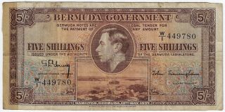 Bermuda Government 1937 - 1941 Issue 5 Shillings Pick 8b Foreign World Banknote