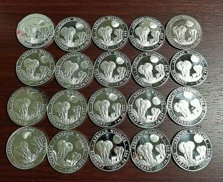 Roll - 2014 Somalia Silver Elephant Coins - - Tube Of (20) 1oz.  999 Silver Coins