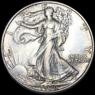 1936 - D Walking Half Dollar Closely Uncirculated Liberty Silver Denver Coin Nr