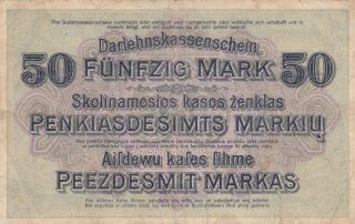 50 Mark Fine Banknote From German Occupied Lithuania 1918 Pick - R132