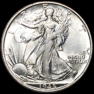 1945 - S Walking Half Dollar Appears Uncirculated Liberty San Francisco Silver Nr