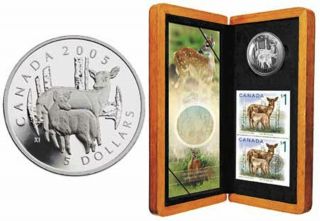2004 Canada Deer & Fawn $5 Coin And Stamp Set -