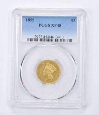 Xf45 1855 $3.  00 Indian Princess Head Three - Dollar Gold Piece - Graded Pcgs 1398