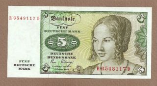 Germany Federal Rep.  : 5 Deutsche Mark Banknote,  (unc),  P - 30b,  02.  01.  1980,  No Reserv