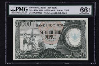 1964 Indonesia Bank Indonesia 10000 Rupiah Pick 101b Pmg 66 Epq Gem Unc