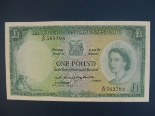 Early Date 1958 Rhodesia & Nyasaland (africa/british) £1 Banknote Crisp Vf