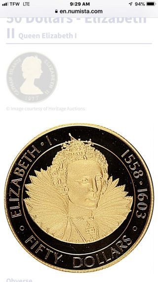 Cayman Islands 1977 Gold $50 Proof Queen Elizabeth I,  1558 - 1603 3