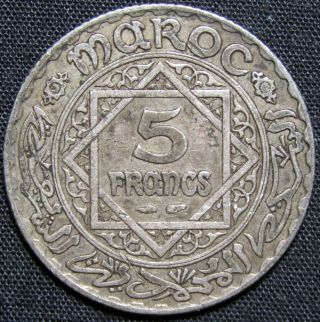 Ah1352 (1933) Morocco 5 Francs Silver Coin