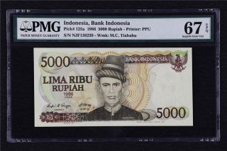 1986 Indonesia Bank Indonesia 5000 Rupiah Pick 125a Pmg 67 Epq Gem Unc