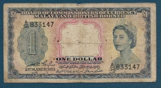 Malaya & British Borneo 1 Dollar,  1953,  F