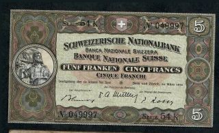 5 Francs From Switzerland 1952 Unc