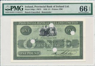 Provincial Bank Of Ireland Ltd.  Ireland 1 Pound 1926 Pmg 66epq