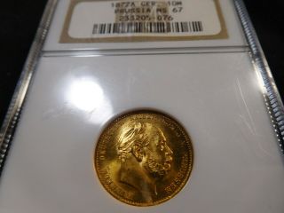 G75.  1 German State Prussia 1872 - A Gold 10 Marks Ngc Ms - 67