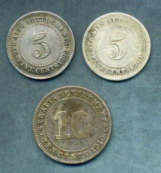 1899,  1901 STRAITS SETTLEMENTS 5 CENTS AND 1910 TEN CENTS. 2
