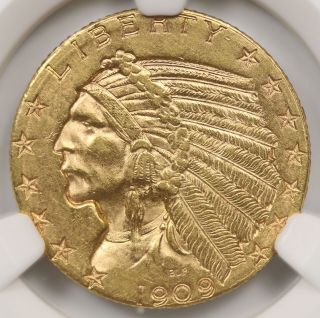 1909 - D Indian Head Half Eagle Gold $5 MS 61,  Plus NGC 3
