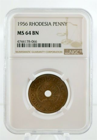 1956 Rhodesia And Nyasaland One Penny Ngc Ms 64 Bn