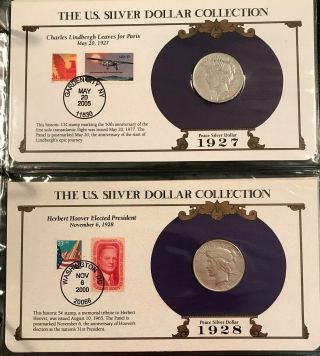 Good Quality Complete 35 Morgan,  Peace Silver Dollar/Stamp Set US Postal Society 11