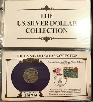 Good Quality Complete 35 Morgan,  Peace Silver Dollar/Stamp Set US Postal Society 2
