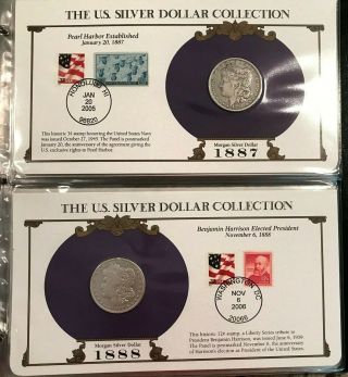 Good Quality Complete 35 Morgan,  Peace Silver Dollar/Stamp Set US Postal Society 4