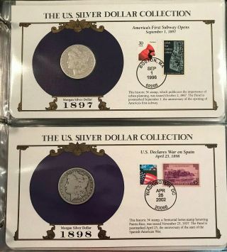 Good Quality Complete 35 Morgan,  Peace Silver Dollar/Stamp Set US Postal Society 6
