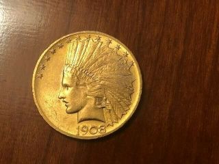 1908 Gold United States $10 Dollar Indian Head Eagle Coin