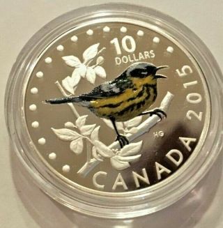 2015 $10 1/2 Oz Silver Coin The Magnolia Warbler Includes Box & 10,  000/15k