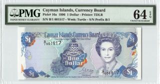 Cayman Islands 1996 P - 16a Pmg Choice Unc 64 Epq 1 Dollar