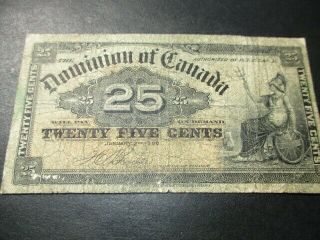 1900 Dominion Of Canada Canadian Paper Currency Shinplaster 25 Twenty Five Cent