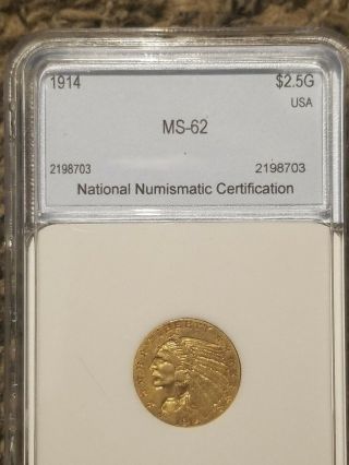 1914 $2.  50 indian head gold coin.  Quality state coin.  Key date,  low mintage 8