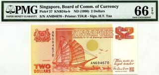 Singapore $2 Dollars Nd 1990 Board Of Comm.  Of Currency Pick 27 Value $66