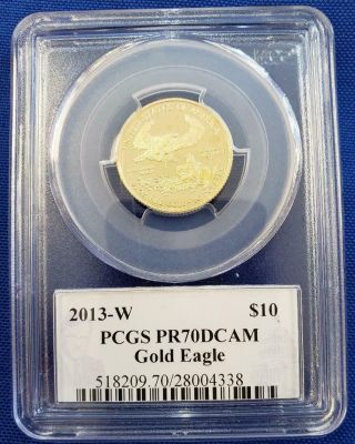 2013 - W 1/4 Oz Proof Gold Eagle $10 Coin Pcgs Pr70dcam Toned L5166