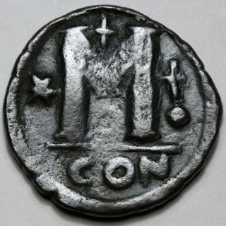 Byzantine Coin Ae Follis Justinian I Constantinople 527 - 565 Ad - Cross On Globe