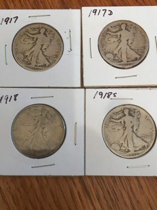 Walking Liberty Half Dollars 1917,  1917d,  1918,  1928s