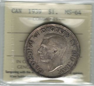 Canada 1939 Silver Dollar Iccs Ms64