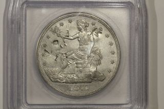 1874 - Cc Trade Silver Dollar T$1 Icg Au Details Chop Mark Unc? Regrade?