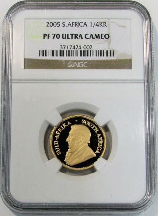 2005 Gold South Africa 1/4 Oz Krugerrand Proof Coin Ngc Pf 70 Ultra Cameo
