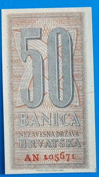 Yugoslavia,  Croatia (ndh - Independent State Of Croatia),  50 Banica 1942,  Wwii,  Unc