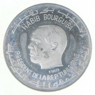 Silver - World Coin - 1969 Tunisia 1 Dinar - World Silver Coin 21.  4 Grams 964