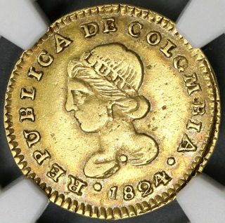 1824 Fm Ngc Xf 40 Colombia Gold 1 Escudo Popayan Coin (19072502d)